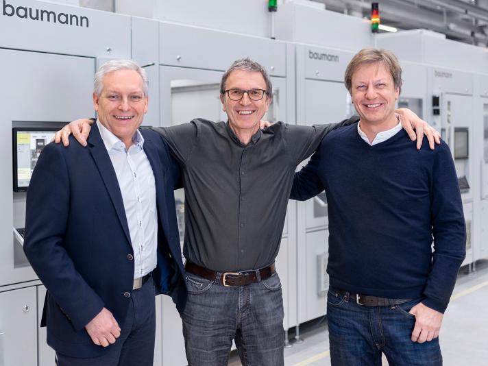 Gruppenbild der Unternehmensleiter: Karl Ebnet (Geschäftsführer), Dr. Georg Baumann (Inhaber und Firmengründer) und Stefan Rauch (Technischer Leiter).*